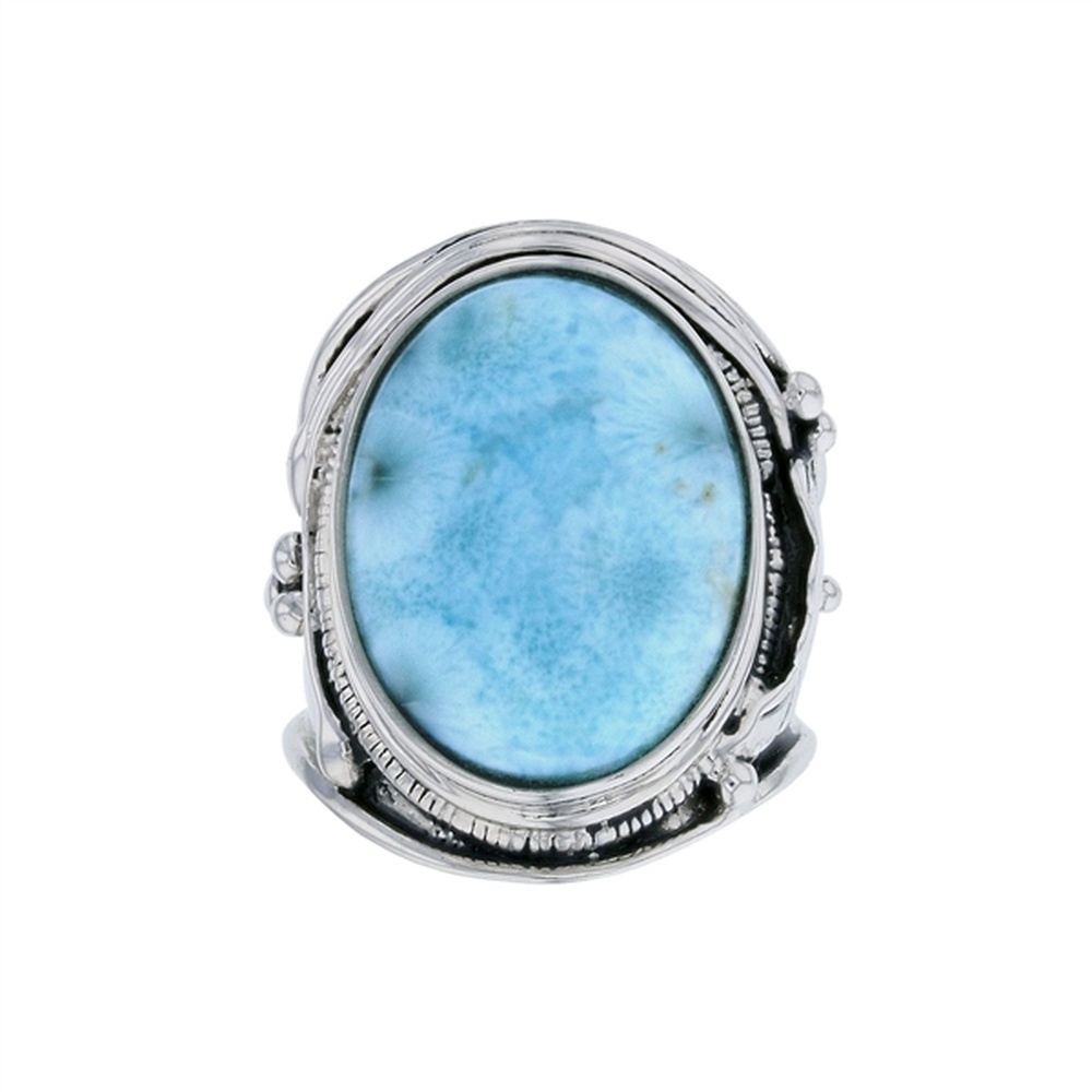 925 Sterling Silver Larimar Oval Shape on Wide Band Vintage Ring 10.9 gm
